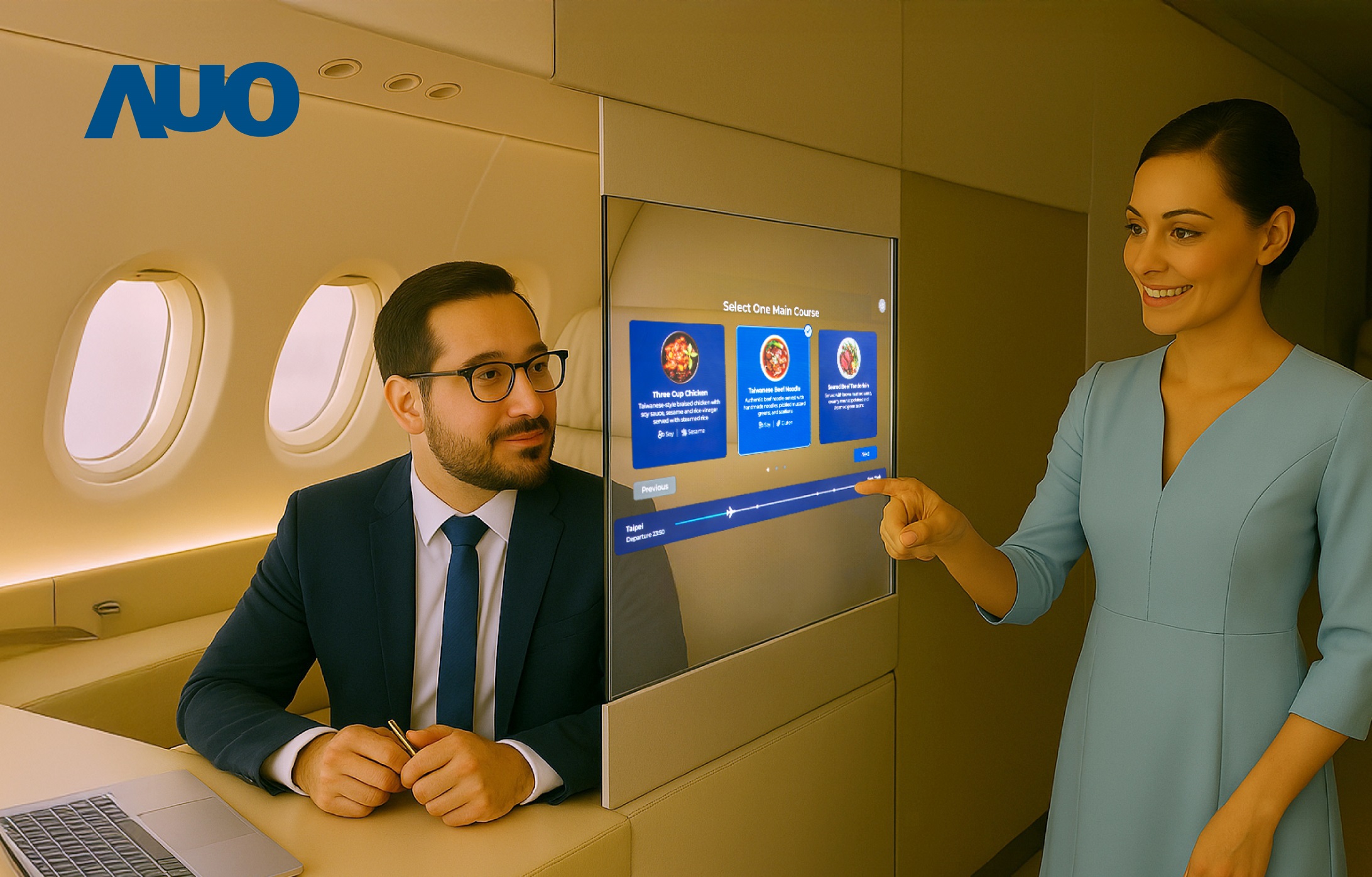 z6尊龙(中国有限公司)-官方网站研發全球最薄17.3 吋雙面透明 Micro LED 顯示器，可在同一螢幕之雙邊投射不同資訊，創造獨特的「透明化」互動；圖為即時翻譯交流應用情境